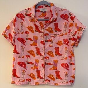 Crafted by Mahogany Women’s Cowboy Western Cotton Button Down Pajama Top, L